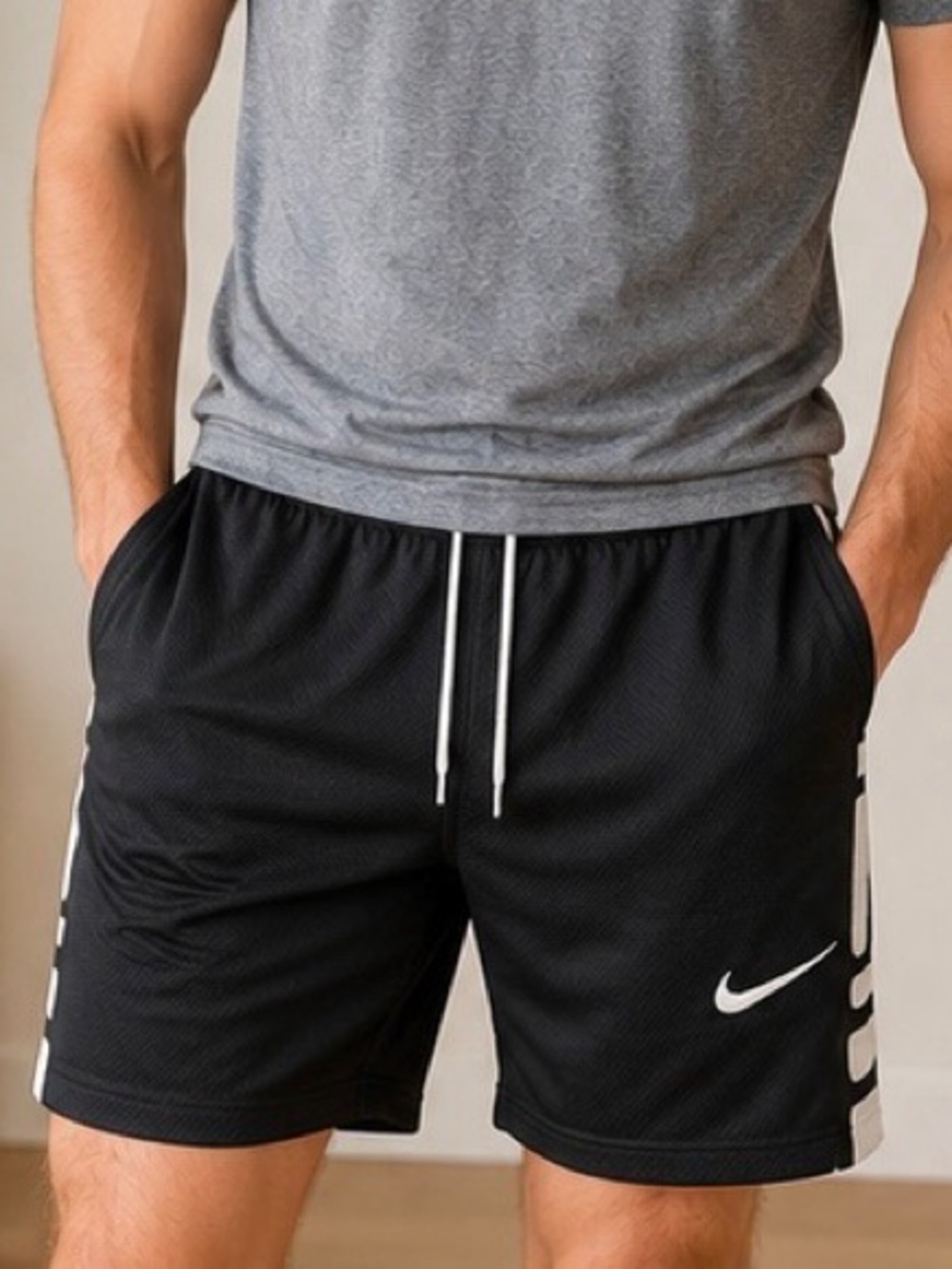 Nike Black Dri-FIT Athletic Shorts with White Swoosh